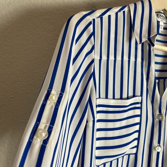 Express Womens Portofino Shirt Womens XS Slim Fit Blue White Striped Button Up - Picture 5 of 7